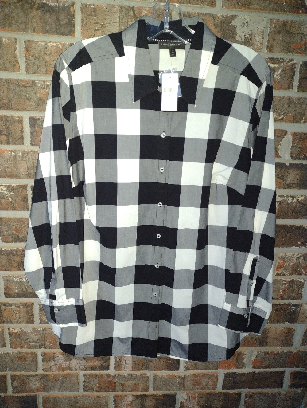 Lane Bryant Black&White Buffalo Plaid Button-Up Shirt Stretch Women's Sz 22 NWT